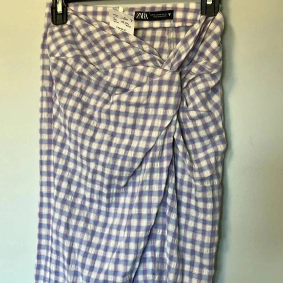 NWT Zara Plaid  Gingham Pastel Twist Front Skirt - Picture 4 of 9